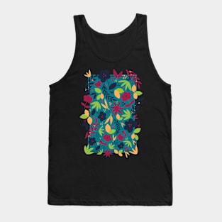 Trendy, Fashionable, Stylish, Vivid Raspberry shade and Royal Indigo, Colorful Summer, Teal Blue Cottagecore Aesthetics Floral and Leaves Doodle Seamless Pattern Tank Top